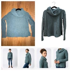 Pink Republic Women's Teal Bouclé Cowl Neck Sweater